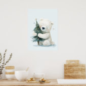 Adorable Polar Bear Hugging Christmas Tree, Cute  ポスター (キッチン)