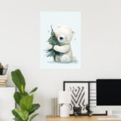 Adorable Polar Bear Hugging Christmas Tree, Cute ポスター (ホームオフィス)
