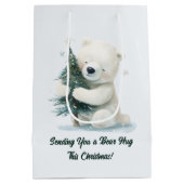 Adorable Polar Bear Hugging Christmas Tree, Cute  ミディアムペーパーバッグ (裏面)
