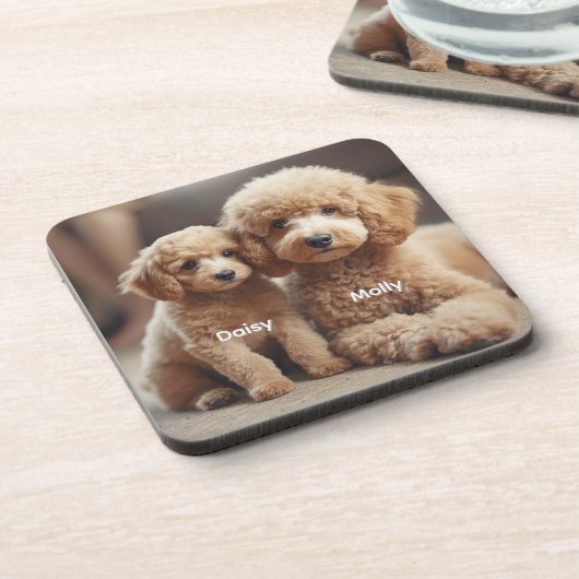 Adorable Poodle Personalized Coaster Set コースター (左側)
