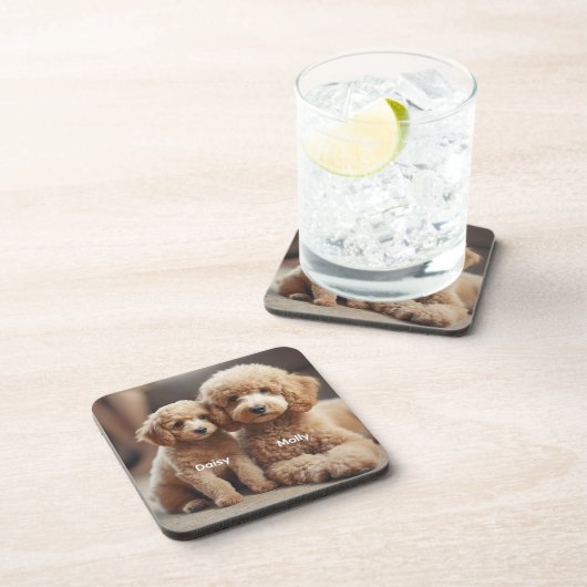 Adorable Poodle Personalized Coaster Set コースター (右側)
