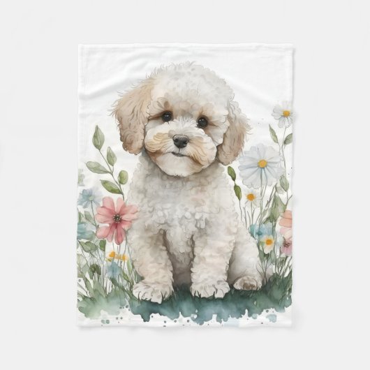 Adorable Poodle Puppy Dog フリースブランケット (正面)