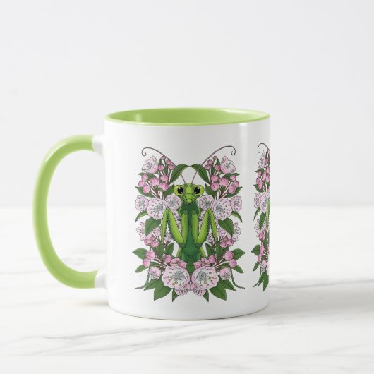 Adorable Praying Mantis And Mountain Laurel  マグカップ (左)
