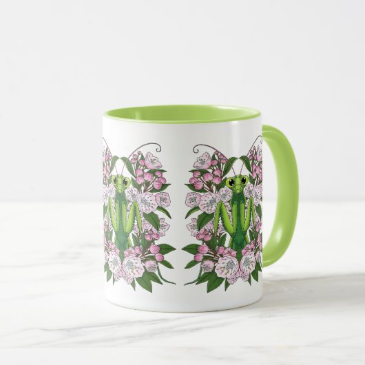 Adorable Praying Mantis And Mountain Laurel  マグカップ (正面右)