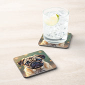 Adorable Pug Close up | Cute Dog  コースター (右側)