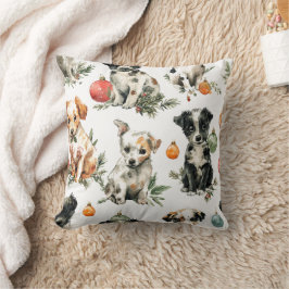 Adorable Puppies Christmas Throw Pillow Gift Idea クッション