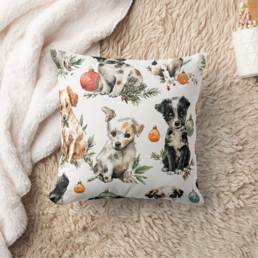 Adorable Puppies Christmas Throw Pillow Gift Idea クッション (ブランケット)