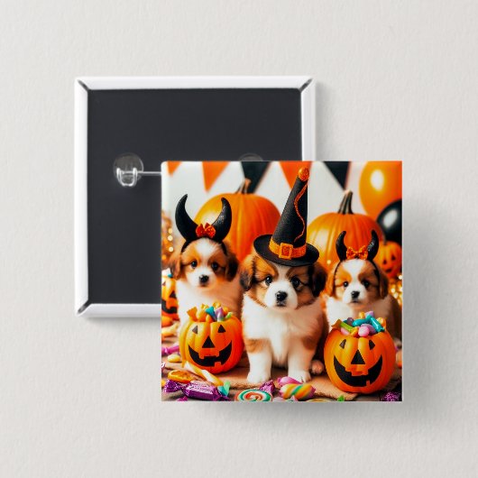 Adorable puppies halloween 缶バッジ (正面&裏面)
