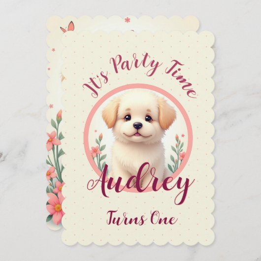 Adorable Puppy Dog 招待状 (正面/裏面)