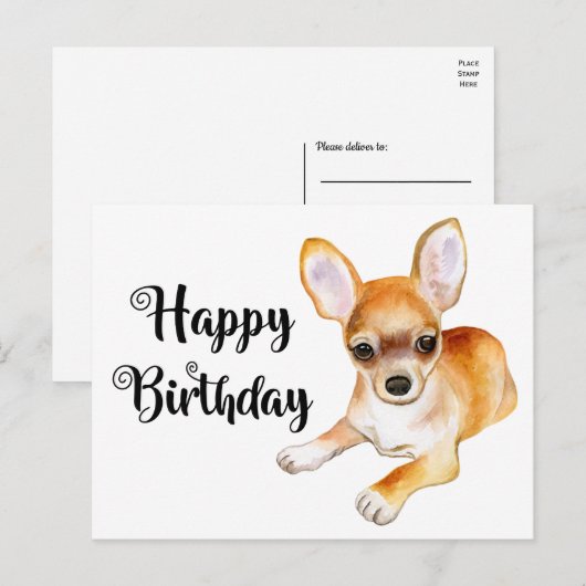 Adorable Puppy Dog Humorous Chihuahua Birthday Car ポストカード (正面/裏面)