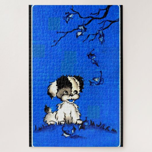 adorable puppy in autumn ジグソーパズル (縦)