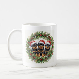 Adorable Puppy Rottweilers Christmas Mug コーヒーマグカップ