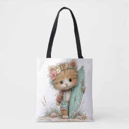 ADORABLE QUIRKY SUMMER THEMED KITTEN トートバッグ