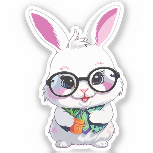 Adorable Rabbit with Sunglasses Vinyl シール (正面)