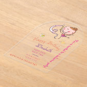 Adorable Rainbow Pink Stick Figure Ballerina Girl アクリル招待状 (レイダウン)