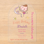 Adorable Rainbow Pink Stick Figure Ballerina Girl アクリル招待状 (正面)
