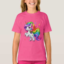 Adorable Rainbow Unicorn with Cloud & Rainbow Mark Tシャツ
