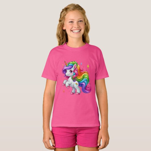 Adorable Rainbow Unicorn with Cloud & Rainbow Mark Tシャツ (正面フル)
