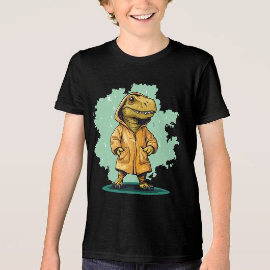 Adorable Rainy Dinosaur in Raincoat for Laughs トライブレンドＴシャツ (正面)