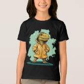 Adorable Rainy Dinosaur in Raincoat for Laughs トライブレンドＴシャツ (正面)