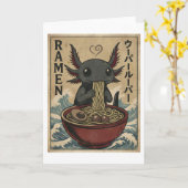 Adorable Ramen Axolotl Noodles Retro Japanese Art カード (黄色い花)