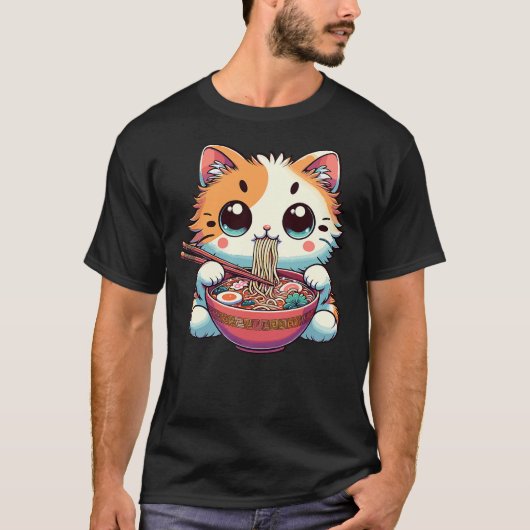 Adorable Ramen Kitty - Cute Noodle Cat Tシャツ (正面)