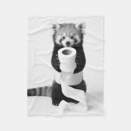 Adorable Red Panda Holding Toilet Paper Minimalist フリースブランケット