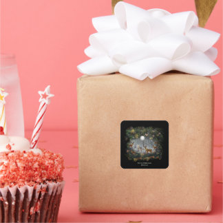 Adorable Reindeer At Night スクエアシール