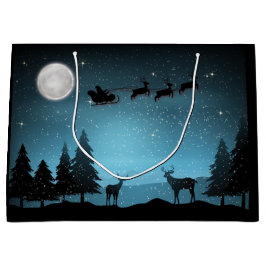 Adorable Reindeer At Night ラージペーパーバッグ
