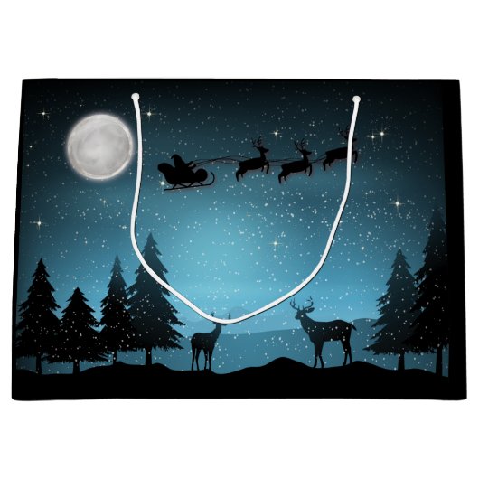 Adorable Reindeer At Night ラージペーパーバッグ (正面)