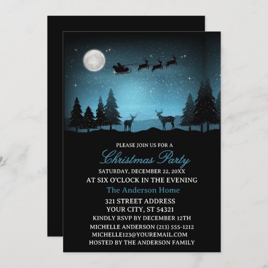 Adorable Reindeer At Night 招待状 (正面/裏面)