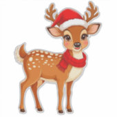 Adorable Reindeer Wearing Santa Hat シール (正面)