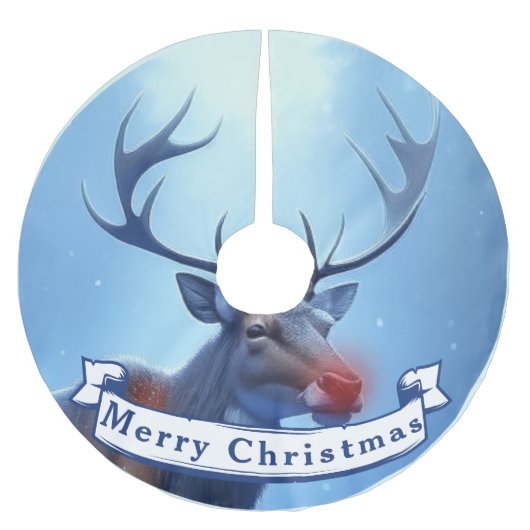 Adorable Reindeer Winter Wonderland Holiday ブラッシュドポリエステルツリースカート (正面)