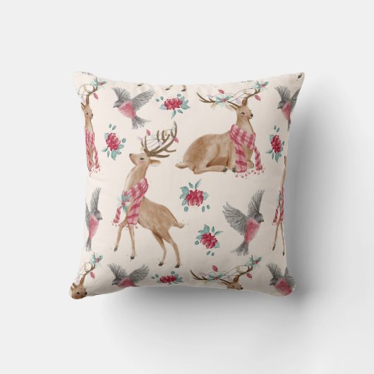 Adorable reindeers, birds, flowers クッション (裏面)