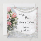 Adorable Retro Photo Ecru Paper Save the Date 招待状 (裏面)