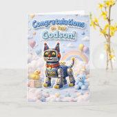 Adorable robot puppy congratulations on your godso カード (黄色い花)