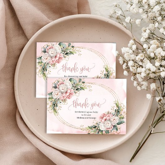 Adorable Rose Gold Floral Greenery Thank You Card サンキューカード