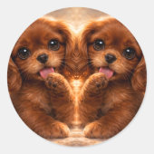 Adorable Ruby Cavalier Spaniel ラウンドシール (正面)