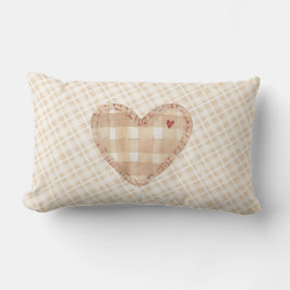 Adorable rustic tartan pattern with heart Brown ランバークッション