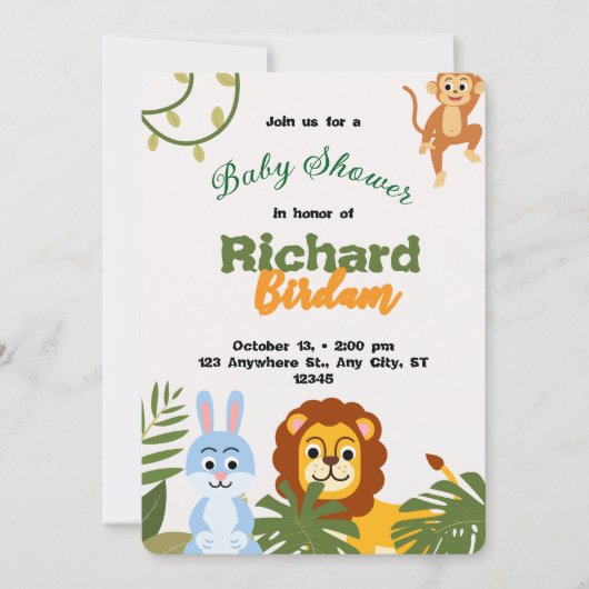 Adorable Safari Baby Shower Invitation 招待状 (正面)