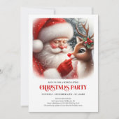 Adorable Santa and Rudolph Christmas Party Invite 招待状 (正面)