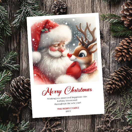 Adorable Santa And Rudolph Cozy Christmas Greeting シーズンカード