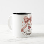 Adorable Santa Christmas Mug with Pink Bow ツートーンマグカップ (正面左)