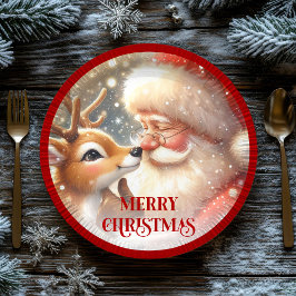Adorable Santa Claus and Rudolph Party Plates ペーパープレート