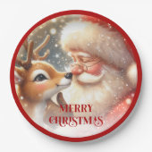 Adorable Santa Claus and Rudolph Party Plates ペーパープレート (正面)