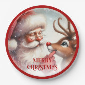 Adorable Santa Claus Rudolph Christmas Paper Plate ペーパープレート (正面)