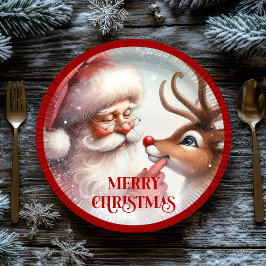 Adorable Santa Claus Rudolph Christmas Paper Plate ペーパープレート
