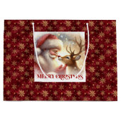 Adorable Santa Claus Rudolph Holiday Gift Bag ラージペーパーバッグ (正面)