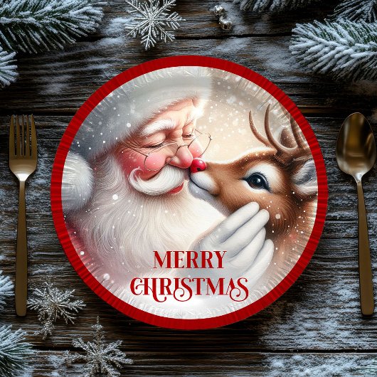Adorable Santa Claus Rudolph Kids Party Plates ペーパープレート