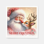 Adorable Santa Rudolph Festive Party Napkins スタンダードカクテルナプキン (正面)